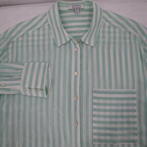 AYR Shirt Women's XL Long Sleeve Button Up Striped Viscose Silk relaxed pocket